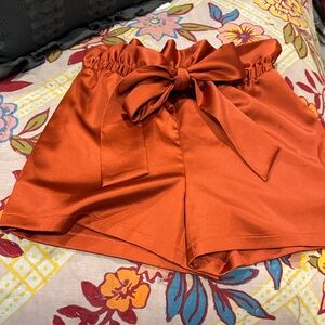 High Waist Rust Tie-Waist Shorts